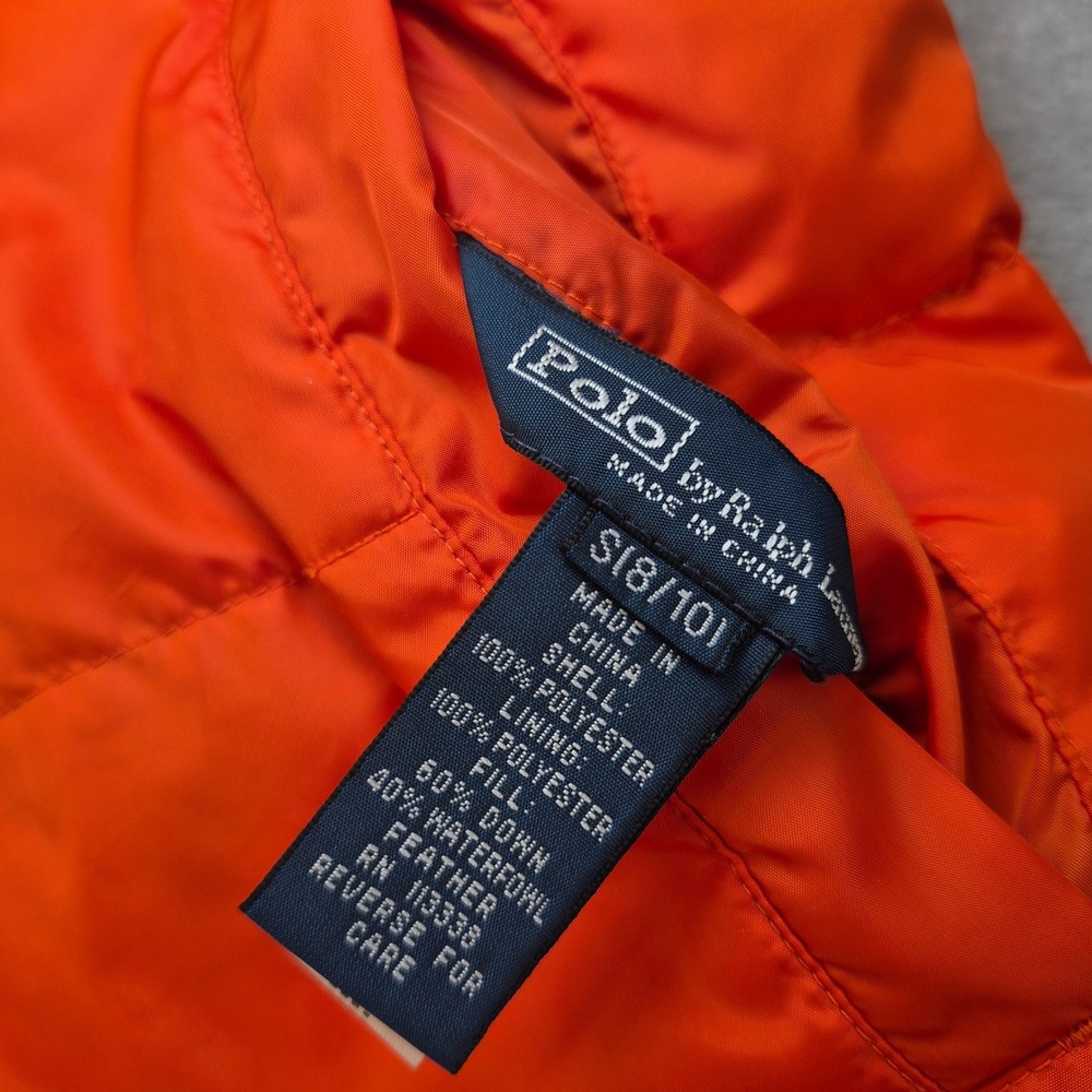 Polo Ralph Lauren Kids Reversible Down Puffer Vest Olive Orange Size S 8-10 - Picture 3 of 11